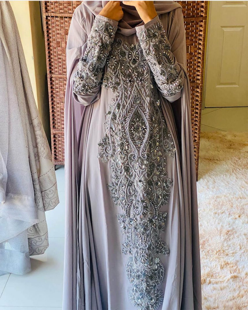 Cape Nikah Bridal Dark Grey | Black Rose Abayas